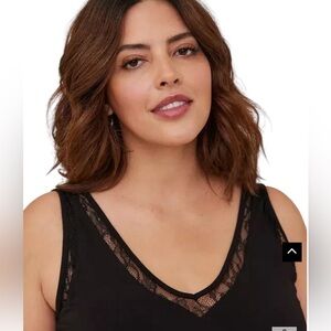 Torrid Black Studio Crepe Jersey Lace Inset Double V Neck Tank Top